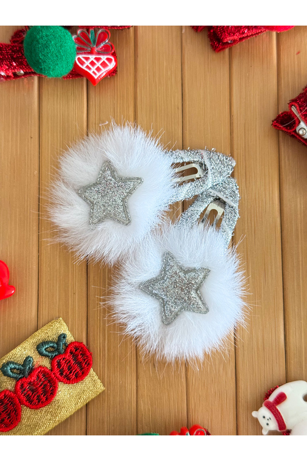 Silver Star Detailed Glittery Girl's Snap Buckle Double / Baby Buckle / Children's Buckle
