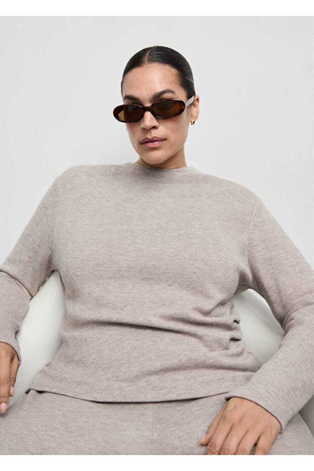 Perkins yaka ince örgü sweatshirt - 5