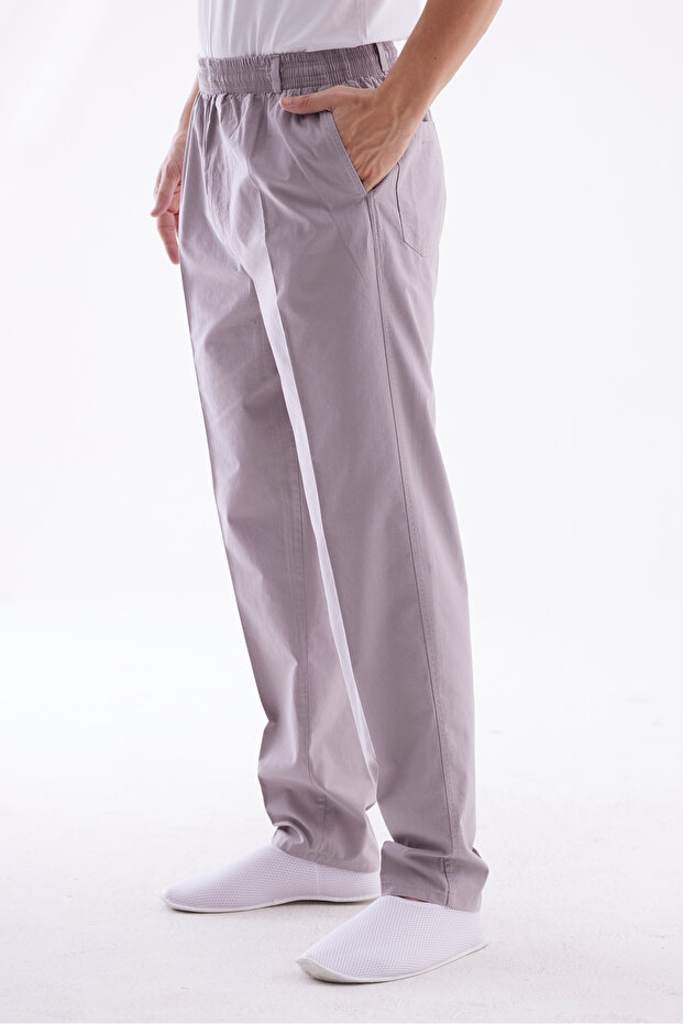 Men's Relaxed Fit Elastic Waist Linen Hajj and Umrah Shalwar Trousers Dark Gray