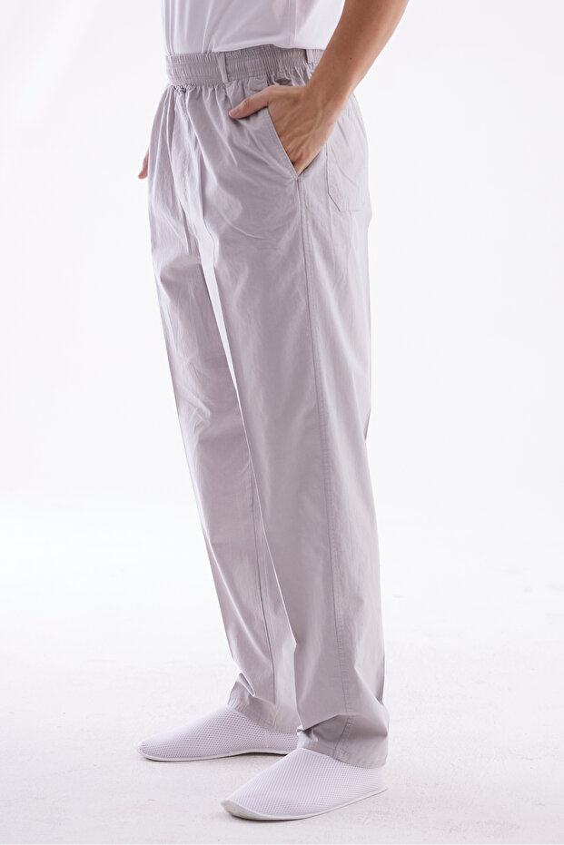 Men's Relaxed Fit Elastic Waist Linen Hajj and Umrah Shalwar Trousers Light Gray