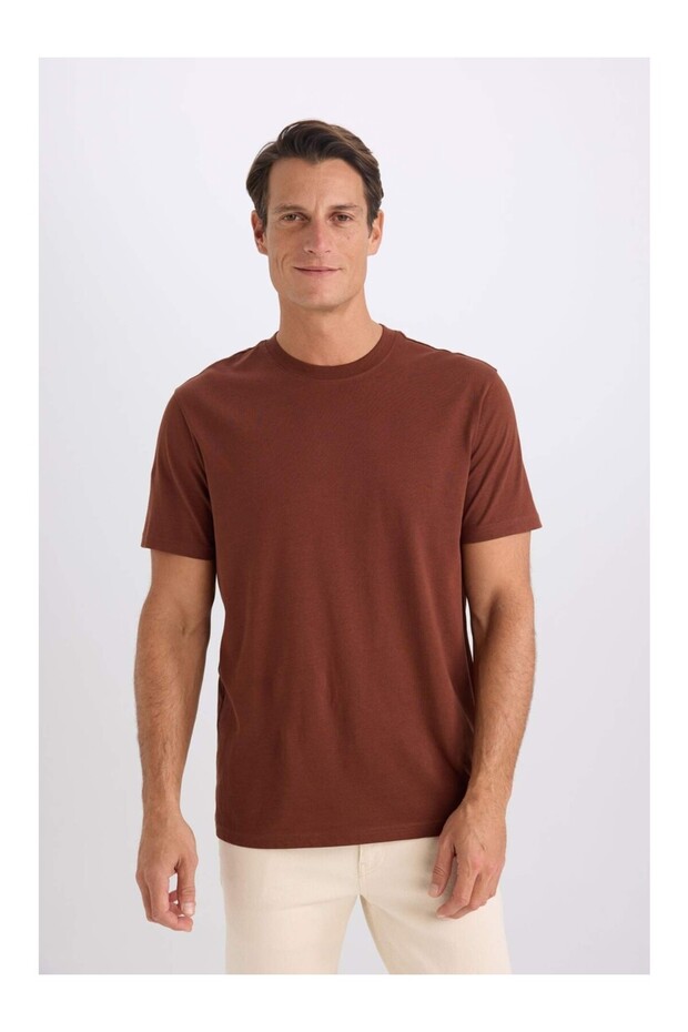 New Regular Fit Crew Neck Basic Solid Short Sleeve T-Shirt - 1