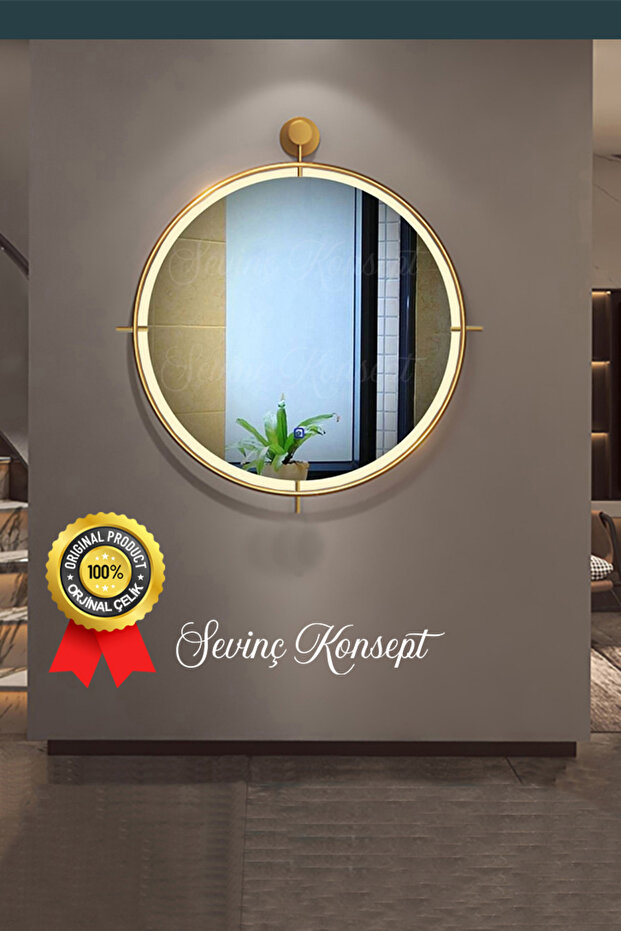 SEVİNÇ KONSEPT Mobilya LED li Simirna Dresuar Ayna GOLD 50*60 cm, 60*70 cm, 75*85 cm Dekoratif Duvar Salon Makyaj Dresuar Aynası