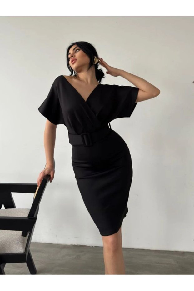 Diver Fabric Belted Dress (Color)