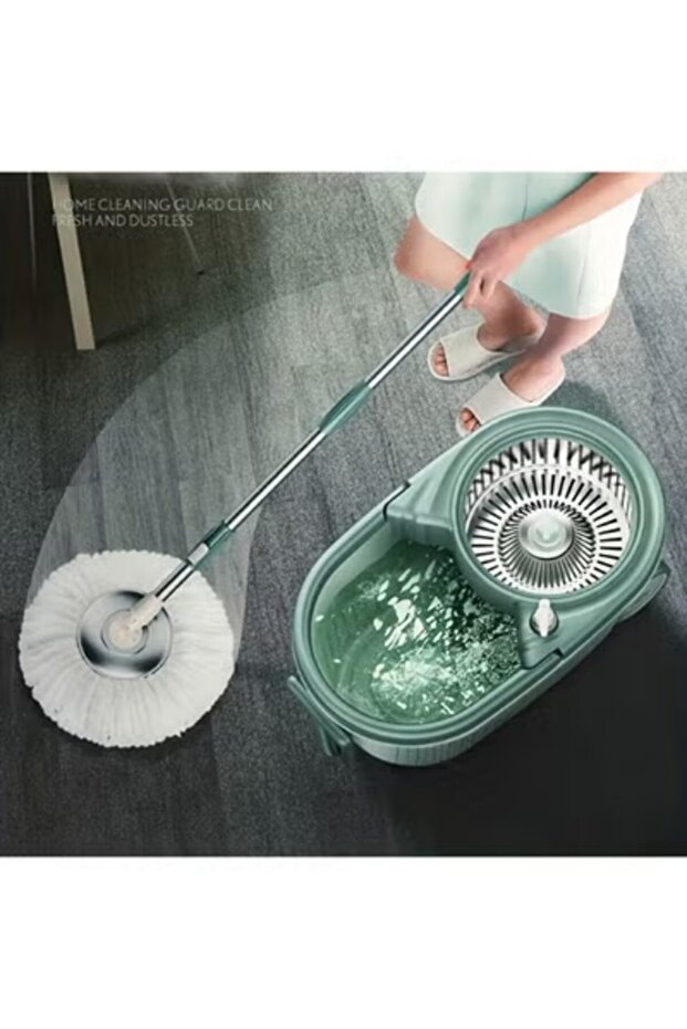 Spin Mop and Bucket Set with Extendable Foldable Handle and Microfiber Heads - 2