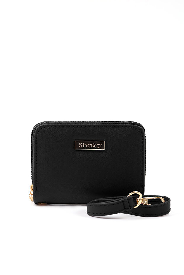 Black Shk266 Faux Leather Wallet with 9 Compartments, Zipper Closure, Card Holder and Coin Compartment