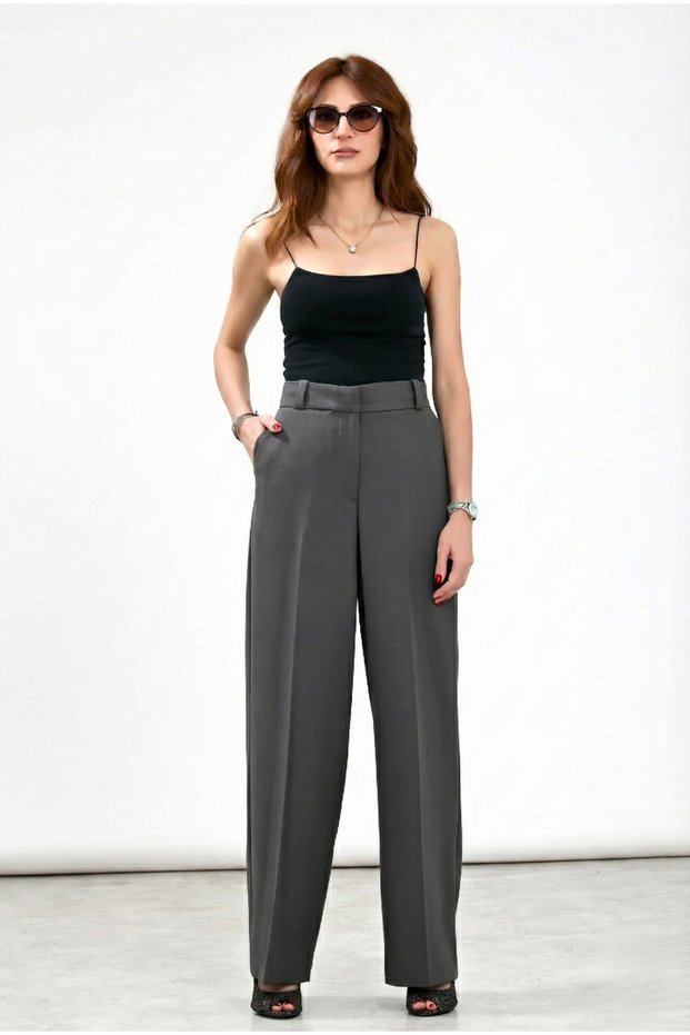 Women's Trousers Wide Leg Pants Stretch Fabric Loose Leg Casual Antsarit Back Flato Pocketed High Waist