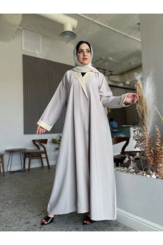 Double-sided satin abaya - beige - 6