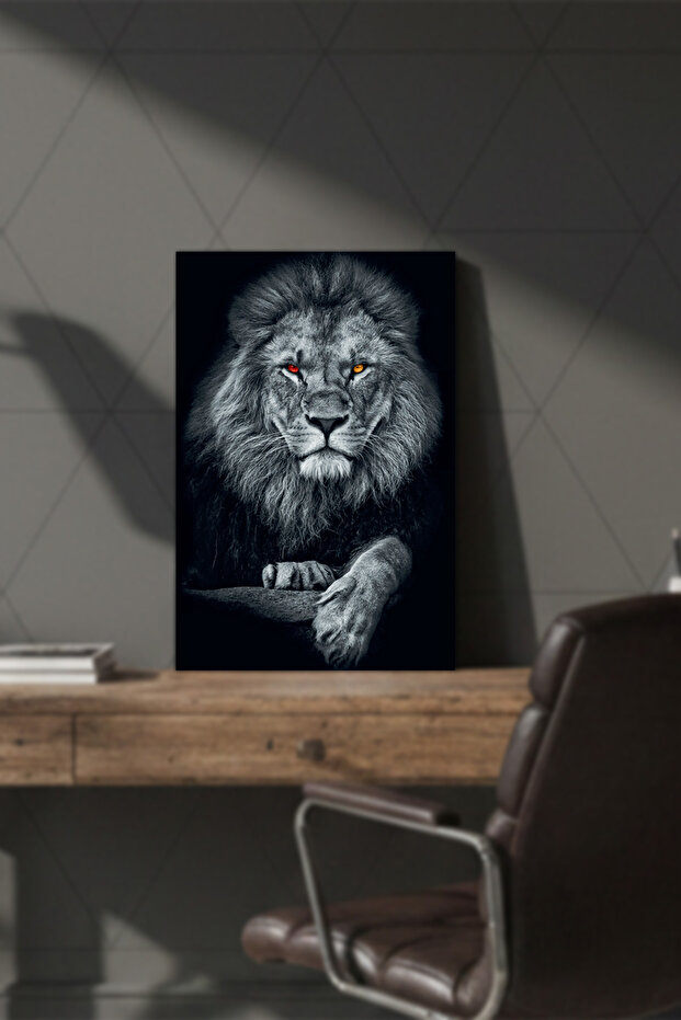 1 Piece Yellow Red Eyed Lion Black White Wooden Mdf Table