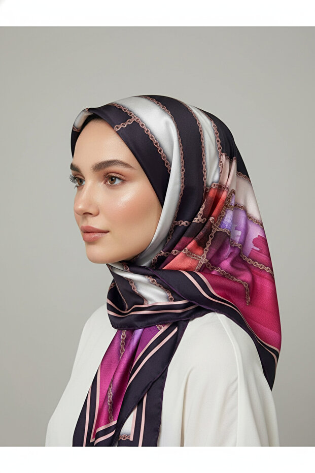 نمط وشاح ناعم منقوش بسلسلة حلقية 1 لون 5 - 4