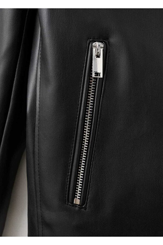 Deri görünümlü biker ceket - 7