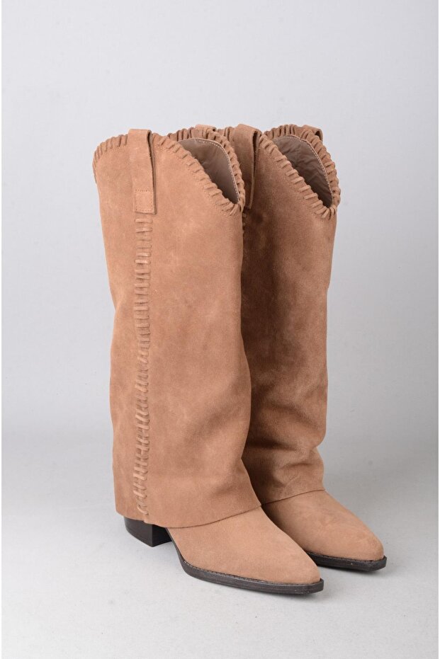 Seç 4500 Genuine Leather Western Heel Boots (Heel Height: 7 cm) Si̇garo