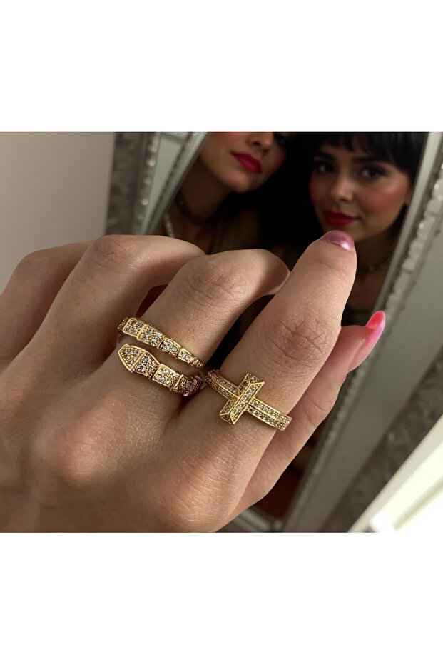 Trend Brand Model Snake Pattern Stone Detailed Spiral Adjustable Ring
