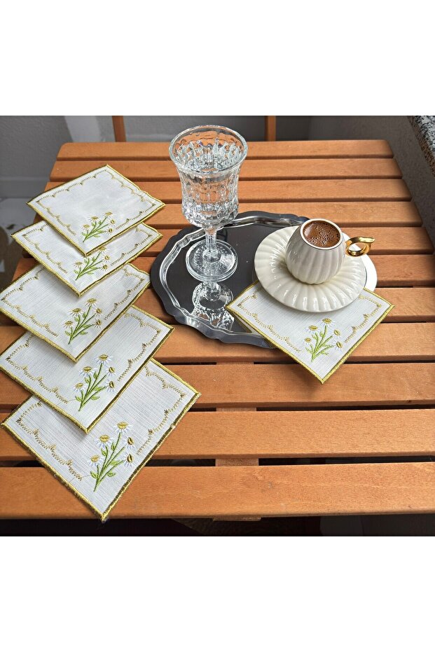 6 Pieces Linen Cocktail and Presentation Napkins Special Stain-Proof Fabric