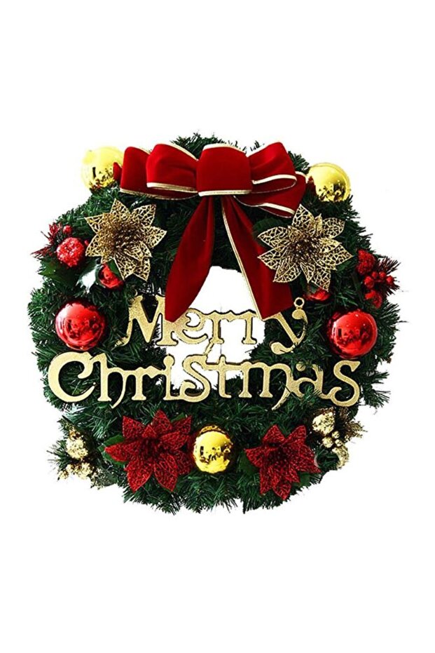 Large 40 cm Christmas Wreath for Door or Wall - Home Decoration (Red Ribbon 2)