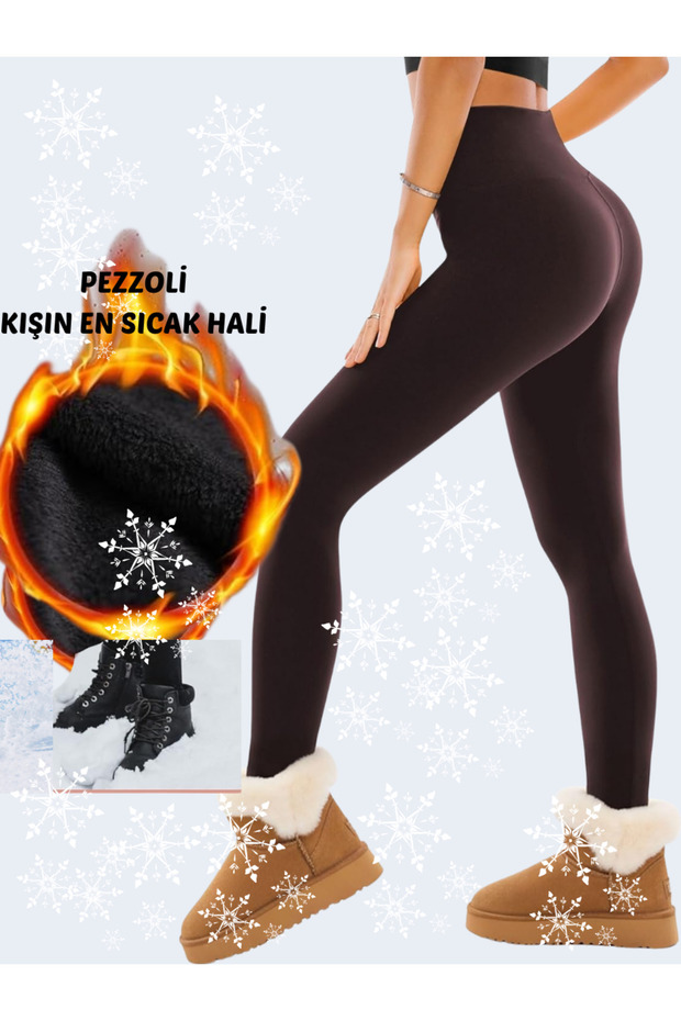 Pezzoli Model Plush Leggings, Warm and Flexible Underwear with Plush Inside, Single Stitched, Daily Wear, Plush, Black Color