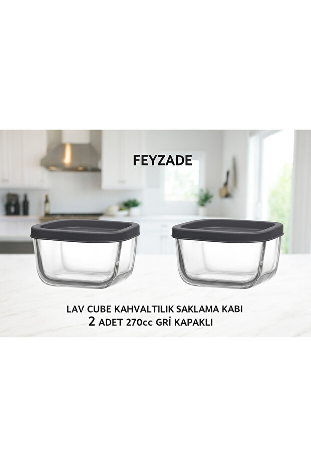 Feyzade Cube 2Pcs 270Cc Gray Storage Container Set (Cub-225)