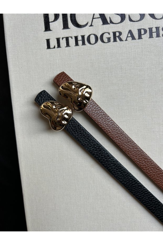 2-Pack Logic Embossed Heart Pattern Women's Gold Buckle Belt Jacket Belt Dress Belt Trouser Belt