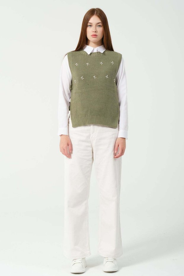 Hatunatila Stone Detailed Knitwear Sweater 2020 Oil Green