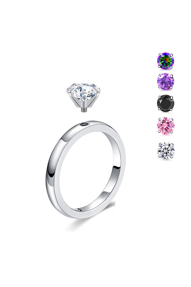 4 1ring 5stone 1.5 CT Solitaire Engagement Stainless Steel Rings Wedding Bands for Women DIY Interch