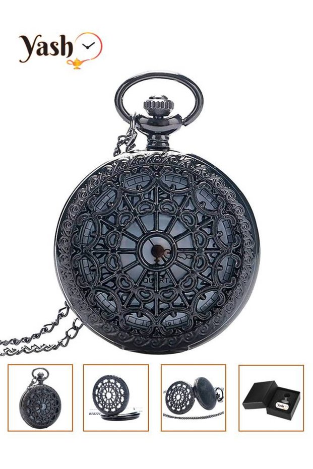Black Spider Web Quartz Pocket Watch