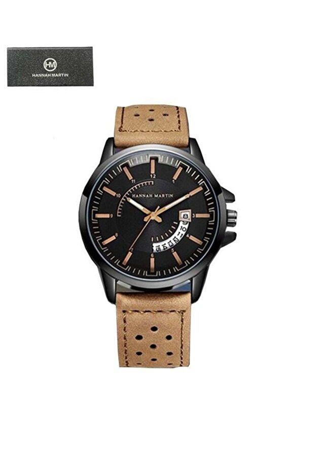 Men Sport Quartz Waterproof Wrist Watch Brown Leather Chronograph