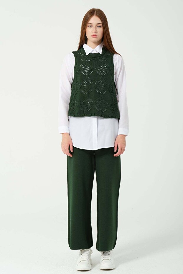 Hatun Atila Knitted Knitwear Double Set 5050 Emerald Green