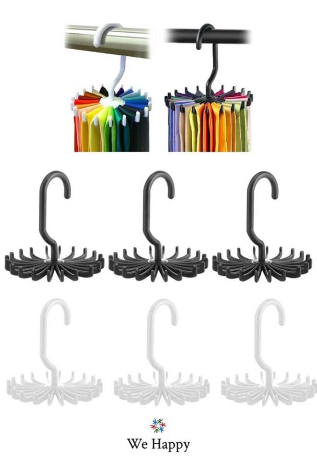 Pack of 6 Tie & Belt Hanger with 20 Rotating Hooks - Scarf & Accessories Organizer