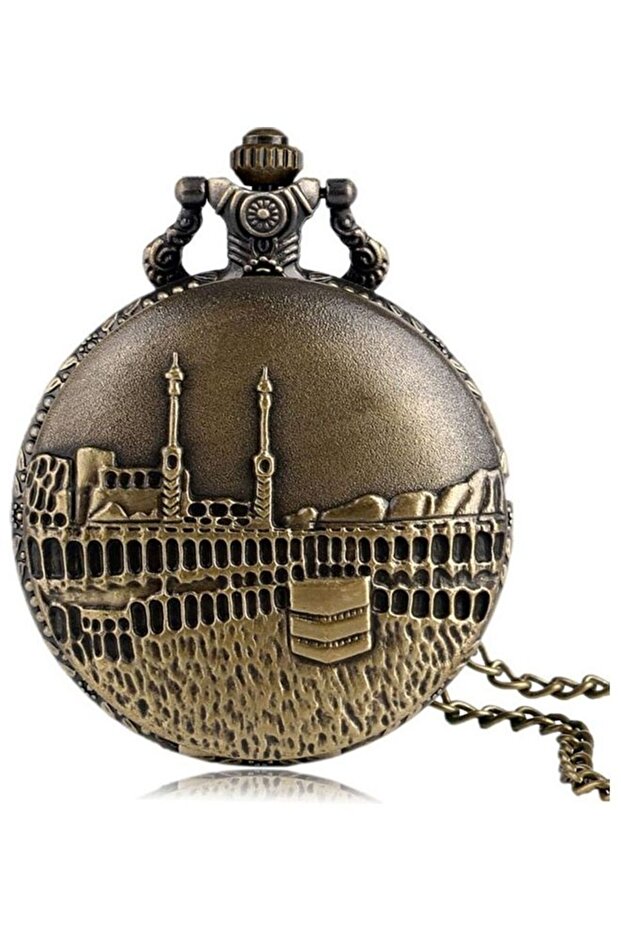 Retro Style Kaaba Embossed Quartz Pocket Watch