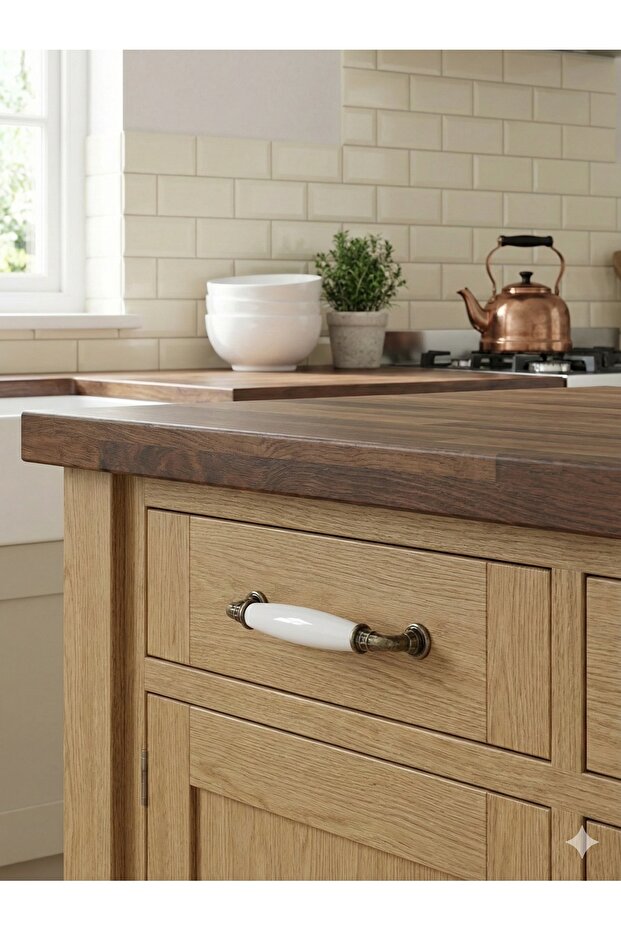 792.20.128 White Porcelain Furniture Handle | Cabinet and Drawer Handle