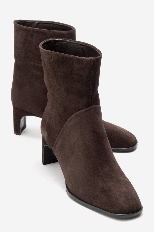 Nordy Brown Suede Genuine Leather Women's Block Heel Boots