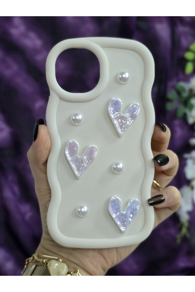 iPhone 12/12 Pro Compatible Shiny Heart & Pearl Detailed Soft Stylish Phone Case