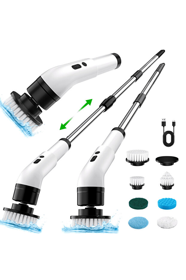 Electric Spin Scrubber Cordless - Power Scrubber for Shower Cleaning with 7 Replaceable Heads & Exte