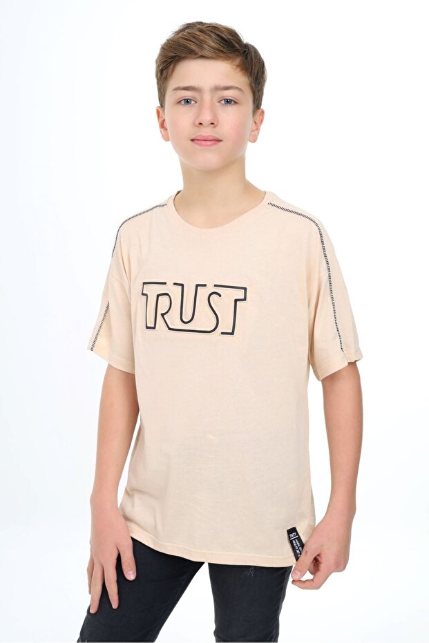 Boy's Printed Crew Neck Short Sleeve T-Shirt - Piped Detail