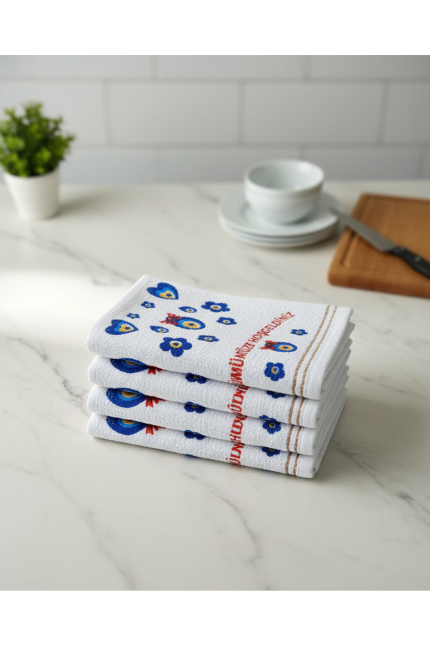 Premium Kitchen Towels, Pack of 4, 100% Cotton 40x70cm Absorbent Dish Towel