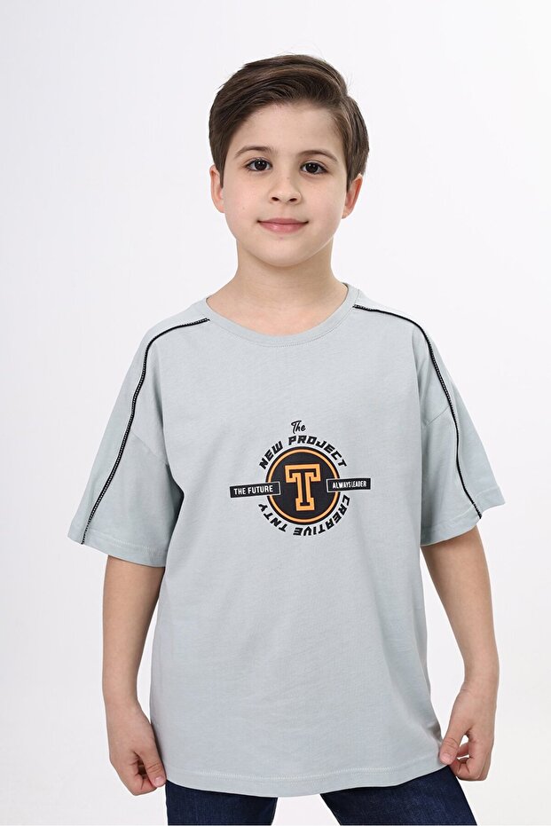 Boy's Printed Crew Neck Short Sleeve T-Shirt - Piped Detail