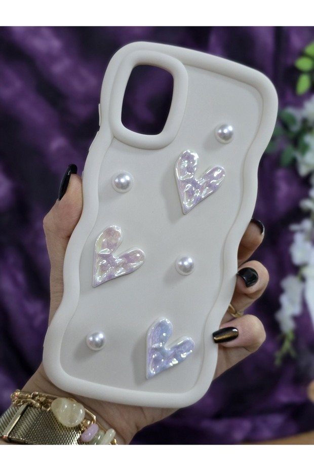Samsung Galaxy A51 Compatible Shiny Heart & Pearl Detailed Soft Stylish Phone Case