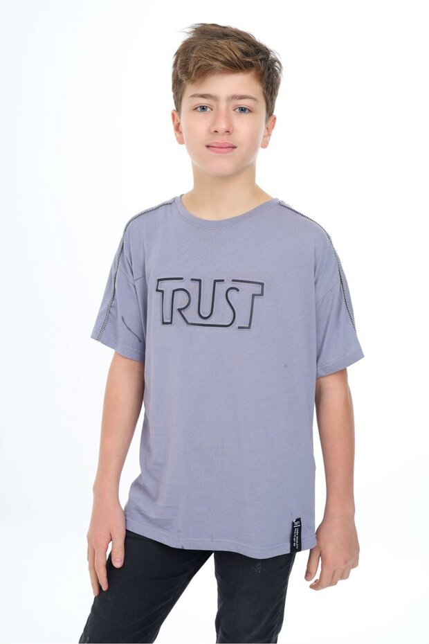 Boy's Printed Crew Neck Short Sleeve T-Shirt - Piped Detail