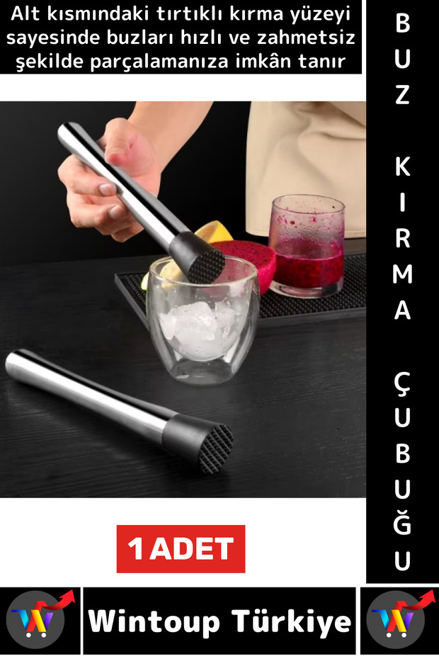 Long-Lasting Ergonomic Grip Beverage Cocktail Bar Fruit Mashing Serrated Effortless Ice Crushing Stick