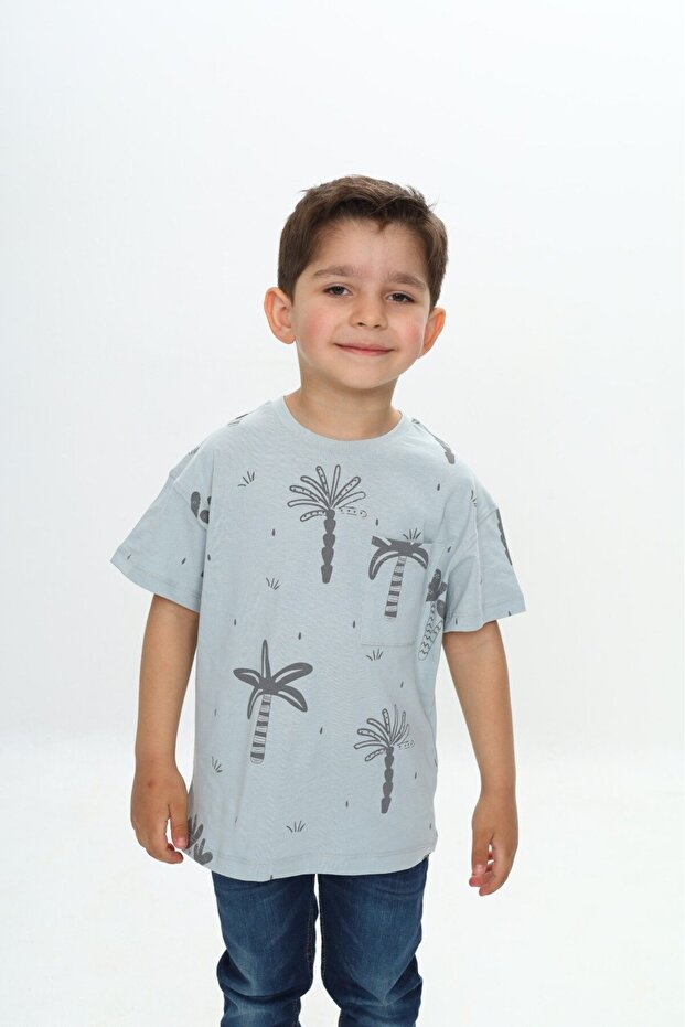 Boy's Printed Crew Neck Short Sleeve T-Shirt - Single Pocket