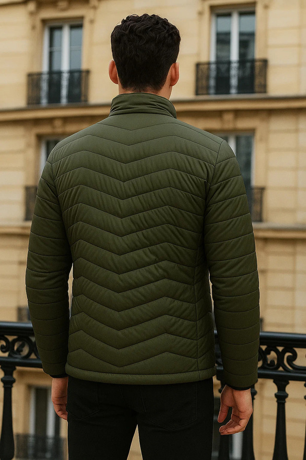 Erkek Premium Basic Kapitone Haki Şişme Mont - 5