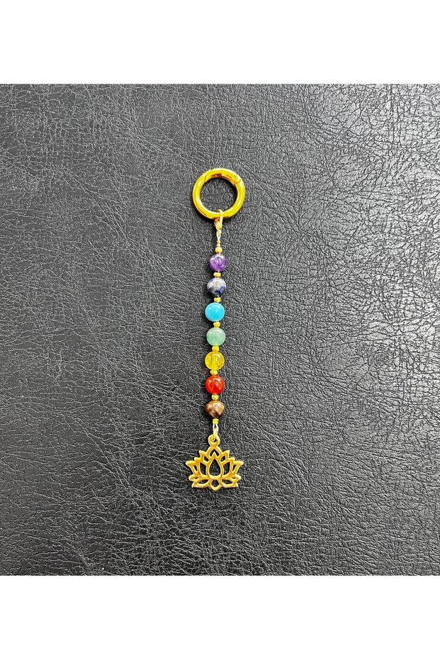 Natural Stone Chakra Lotus Design Bag Ornament Natural Stone Accessory Bag Charm Keychain Nbag0002