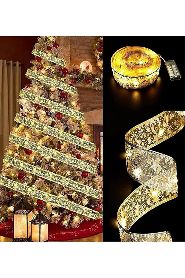 Christmas Tree Ribbon String Lights 16.4ft 50 Led Gold Glowing Ribbon Fairy Lights Battery Powered f