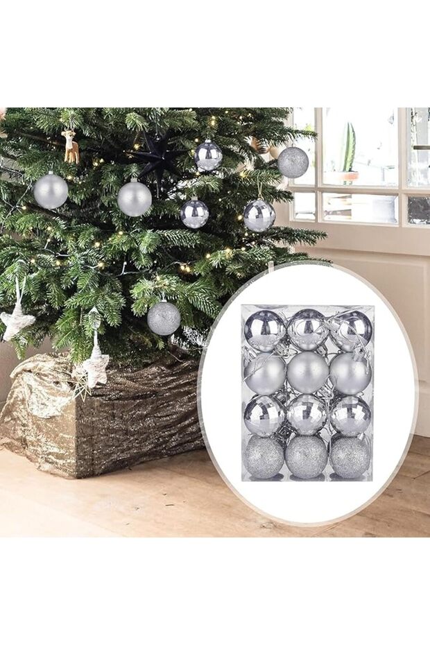 Set of 12 Christmas Tree Ornaments Home Decorative Crafts (Silver)