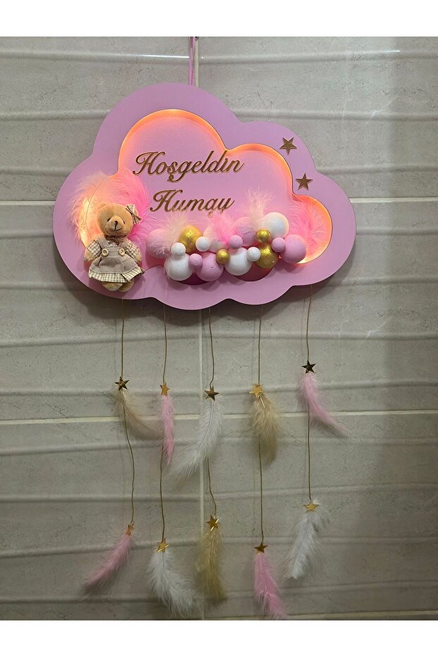 İsimli Bebek Kapı Süsü Ledli Pembe - 1