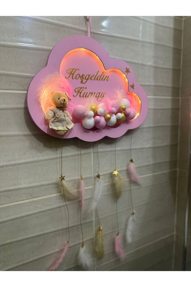 İsimli Bebek Kapı Süsü Ledli Pembe - 3