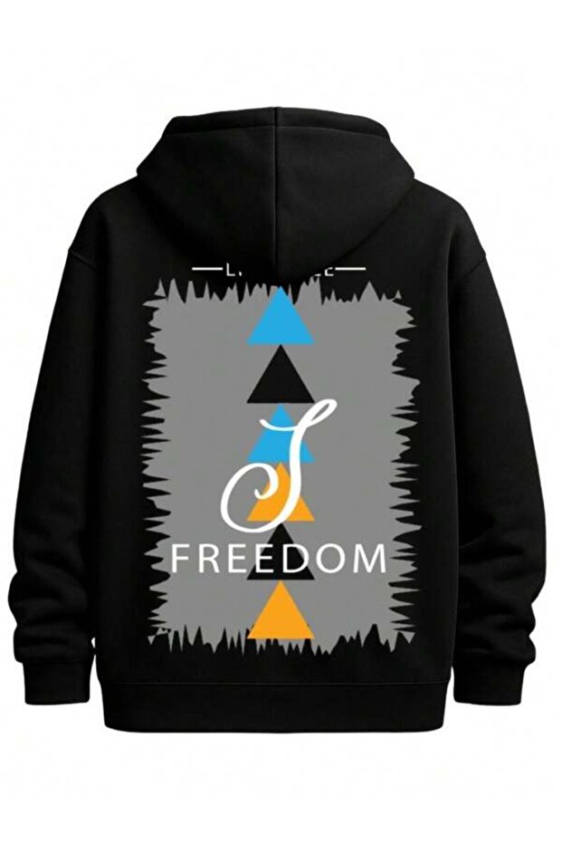 Freedom Geometric Triangle Pattern Printed Unisex Oversized Hoodie
