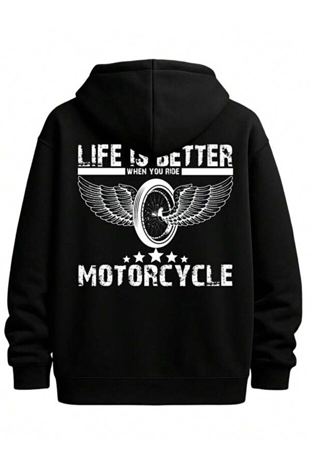 Life Is Better Motorcycle Printed Wing Patterned Printed Unisex Oversized Hoodie