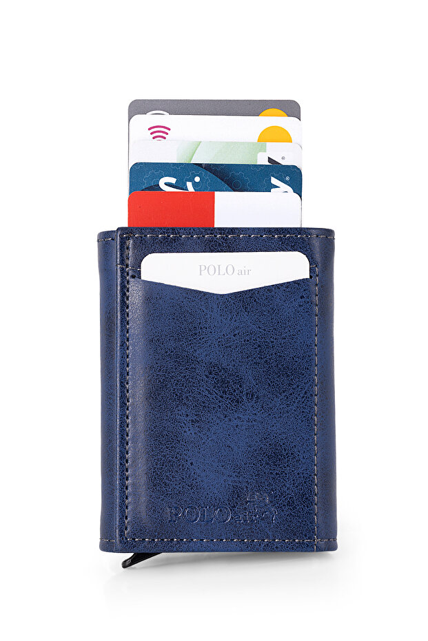 Magnetic Automatic Mechanism Wallet Navy Blue Color Cdn-07-L