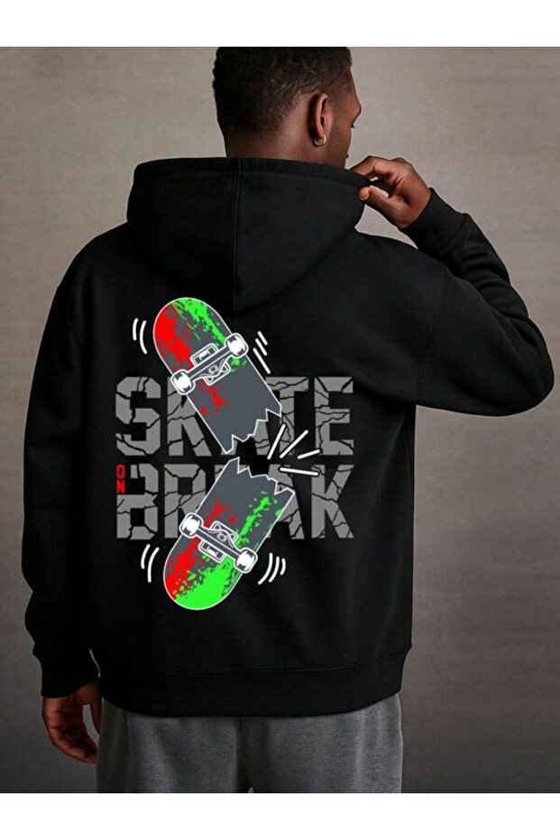 Broken Skateboard Graffiti Printed Skate on Break Unisex Oversized Hoodie