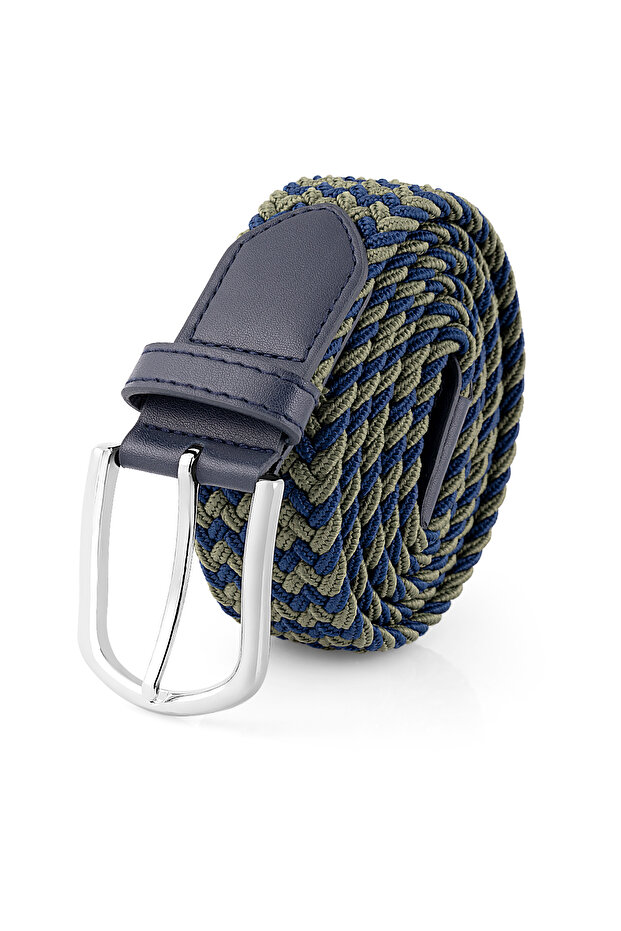 Elastic Flexible Men's Knitted Belt Green Navy Blue Color Kmr-04-Y